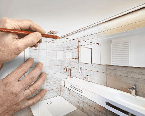 Architect drawing bathroom design