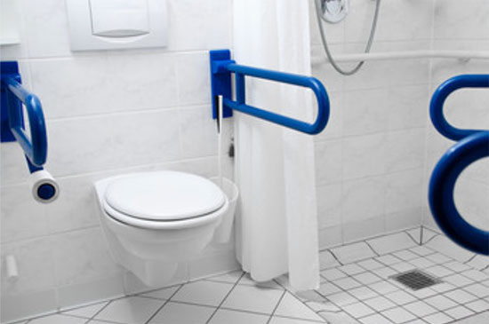 Easy access toilet in Stamford with grab handles
